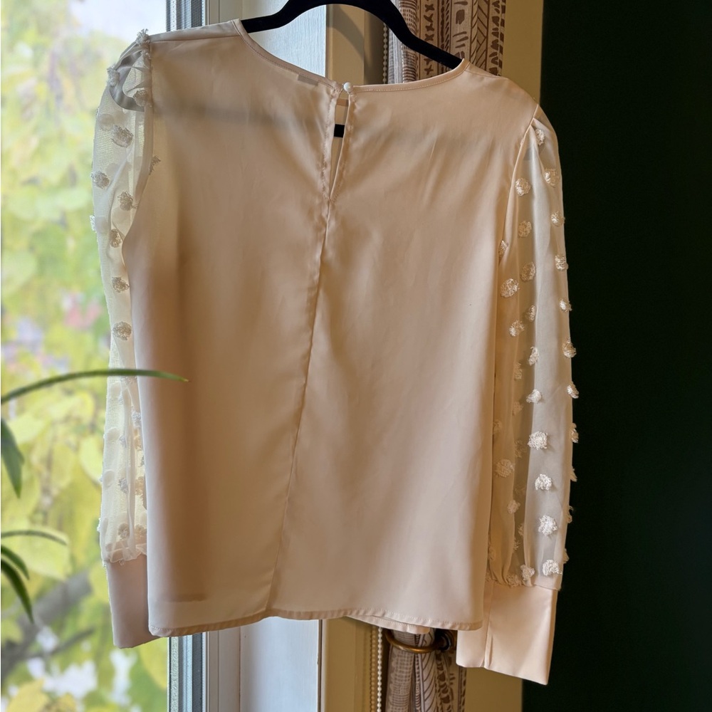 Cream Blouse with Sheer Sleeves - M - Picture 2 of 3